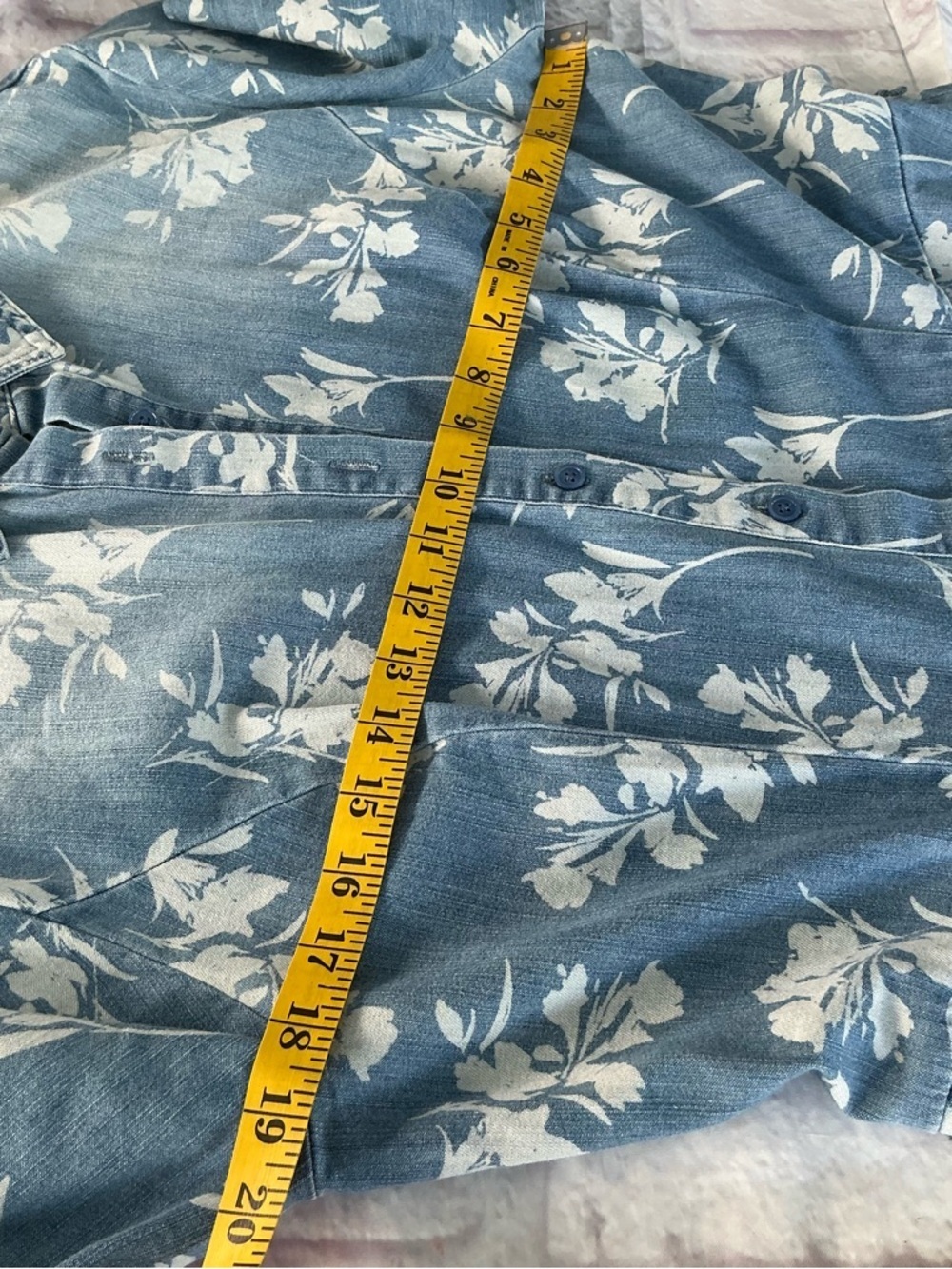 Dressbarn Blue Floral Bottom Down Midi Long Sleeve Floral Western Chambray Dress - Picture 9 of 10